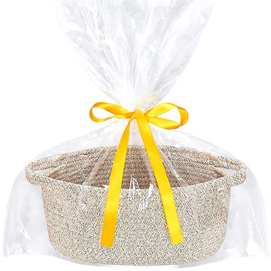 ABenkle Small Woven Easter Basket with Handle, 12x8x5 inches, Durable Storage Basket, Gift Wrap Ready with Ribbon