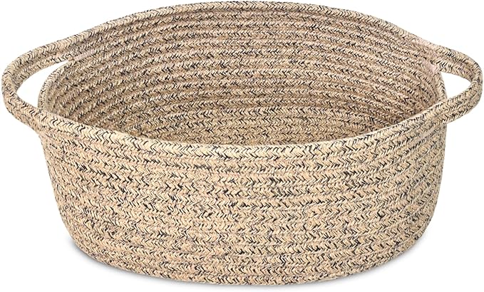 ABenkle Small Basket with Handles - Decorative Durable Rope Woven Storage Bin Shelf Storage Organizer Cube, Easter Baby Gift Basket, 12"x8"x5"