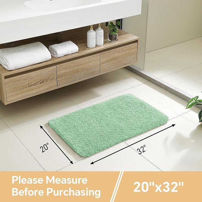 Light Green Bathroom Rugs 20"x32" - Soft Plush Bath Mat, Non Slip Absorbent Microfiber Bathroom Rug, Machine Washable Floor Mat - Perfect for Vanity, Sink or Bathtub Area