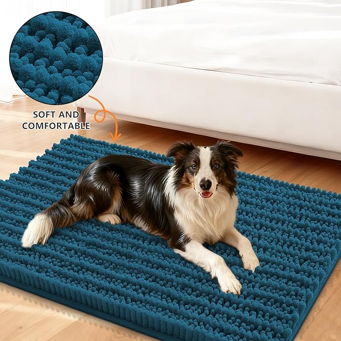 Smiry Dog Door Mat for Muddy Paws 24x16, Extra Soft Absorbent Chenille Doormat, Trap Moisture and Dirt, Non-Slip Machine Washable Front Door Mat for Indoor Entrance Inside Floor, Atlantic Blue