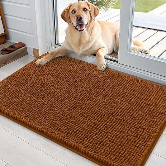 OLANLY Dog Door Mat for Muddy Paws 35x24, Absorbs Moisture and Dirt, Absorbent Non-Slip Washable Doormat, Quick Dry Chenille Mud Mat for Dogs, Entry Indoor Entryway Carpet for Inside Floor, Ochre