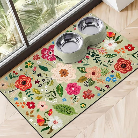 Eco-Friendly Pet Supplies: Absorbent Quick Dry Cat & Dog Food Mat, 24"x32"