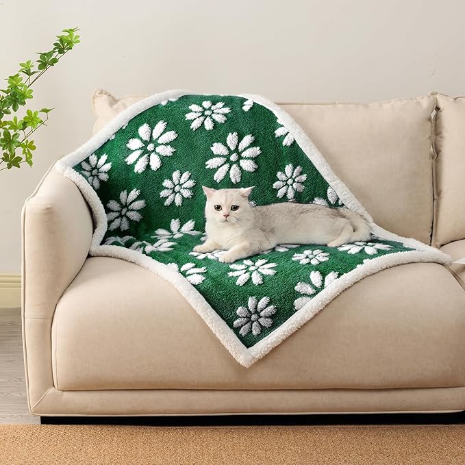 Yaning Waterproof Blanket for Dog Cat or Adult, Cute 3D Textured Flower Dog Blanket for Bed Couch Sofa, Soft Liquid Pee Proof Pet Furniture Protector, 60"x80", Green