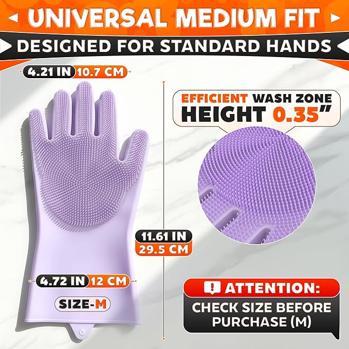 RZleticc Silicone Dish Gloves with Scrubbers – Thick Tear-Resistant Cat & Dog Washing Gloves for Bathing – Multi-Purpose Use