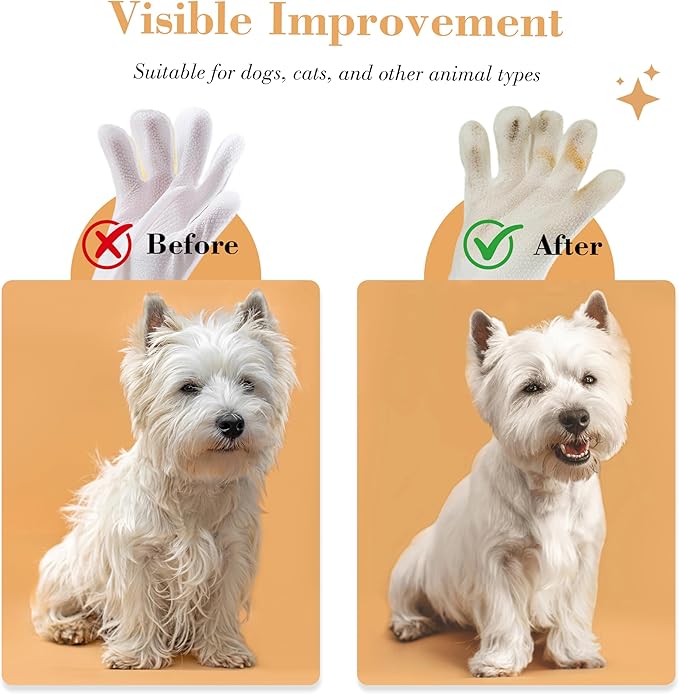 Pet Glove Wipes for Dogs & Cats, Infused with Coconut Oil & Plant Extracts, Deodorizing Bathing Grooming Glove Wipes, Daily & Outdoor Grooming Care, (8 Pcs)