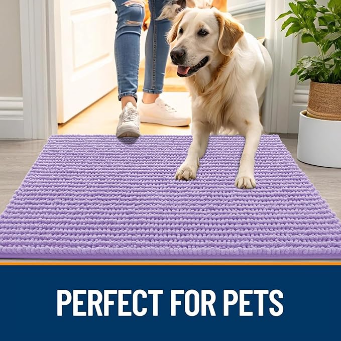 OLANLY Dog Door Mat for Muddy Paws 70x46, Ultra Absorbent Chenille Mud Doormat, Non-Slip Washable and Dirt Trapping Doormat for Indoor Entryway, Quick-Dry Indoor Pet Bed Mats for Dogs, Lavender