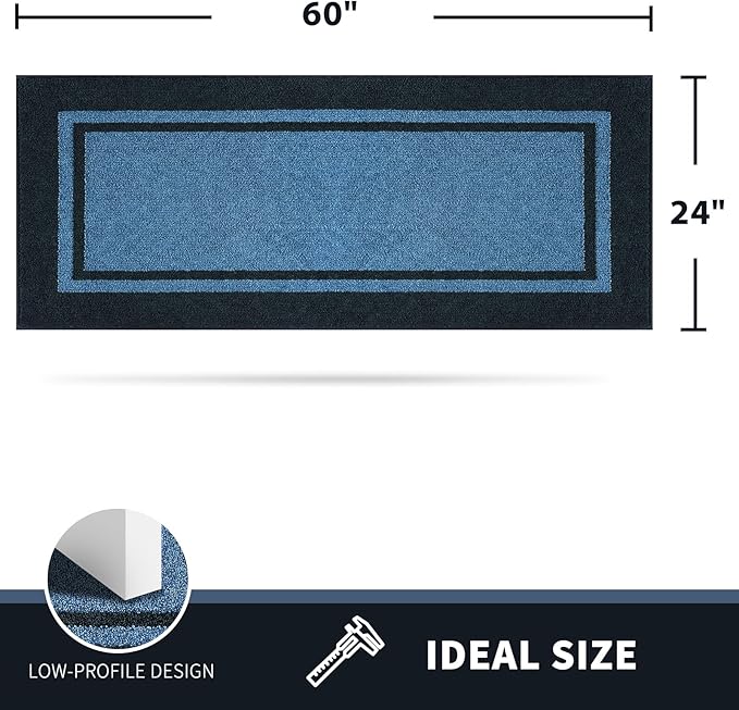 PURRUGS Dirt Trapping Door Mat 24" x 60", Non-Slip Machine Washable Entryway Rug, Entrance Mat, Indoor Front Door Mat, Super Absorbent Entry Rug for Muddy Shoes & Paws, Light Blue & Navy