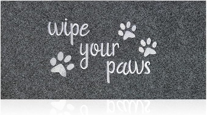 Large Welcome Mats Funny Text Dog Door Mat Do Not Knock We Know You're Here Doormat with Rubber for Outside Entryway Mat for Back Front Door Entrance Doormat 18"x47" Grey
