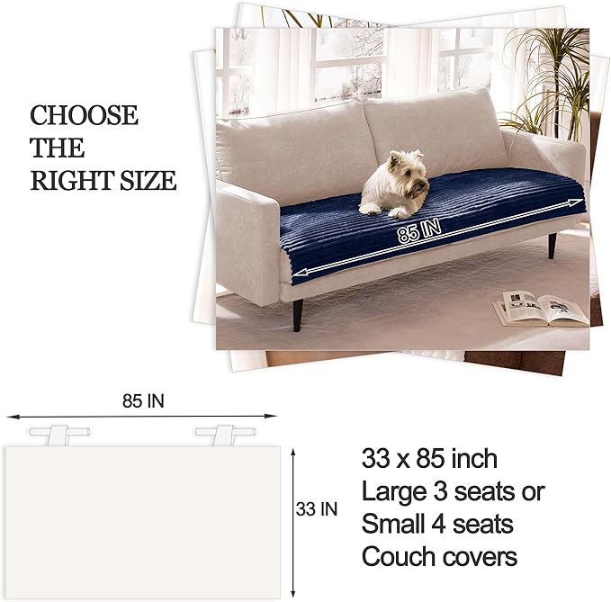Meider Dual Non-Slip Couch Cover for Dogs Waterproof, Fuzzy Soft Pet Couch Covers for Sofa 3 Cushion, Pet Friendly Soft Dog Bed Covers Sofa Cover Washable (Navy Blue, 33" x 85" 1 Pack)