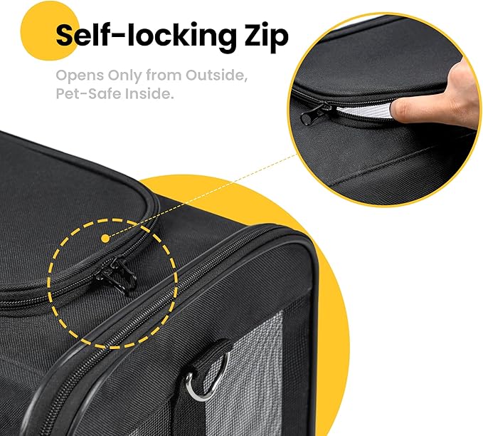 Conlun Cat Carrier Airline Approved, Soft-Sided Dog Carrier with Inner Safety Leash, Pet Transport Carrier for Small-Medium Cats Puppies up to 15 Lbs, Collapsible Travel Kitten Carrier Bag -BlackM
