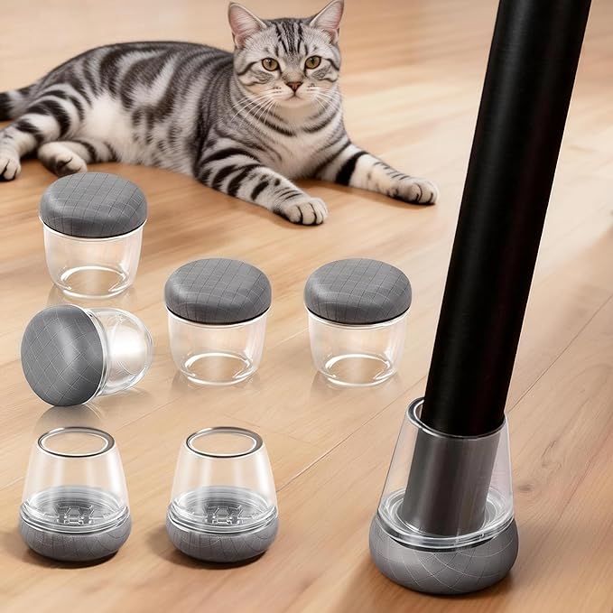 Chair Leg Floor Protectors for Hardwood Floors – Smooth Nylon Base Won’t Trap Cat or Dog Hair, Clear Silicone Caps No Scratch & Silent on Carpet & Tile (32 Pack, Fits 1/2" to 3/4")