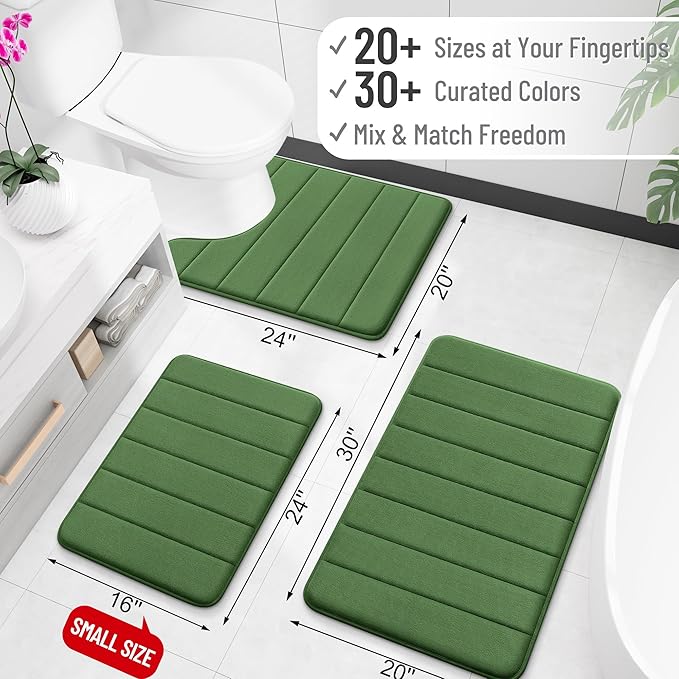 OLANLY Memory Foam Long Bathroom Rugs Runner 59x24, Super Soft Absorbent Bath Mat, Quick Dry, Machine Washable Shower Floor Rugs, Bathmat Carpet, Bathroom Home Decor Accessories, Olive Green