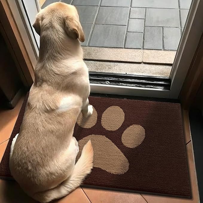 Buganda Dog Door Mat for Muddy Paws, Absorbent Dirt Trapper Non Slip Indoor Doormats, Washable Low-Profile Mat for Mud Dogs, Entryway Carpet for Inside Floor (59x35 Inches, Brown)