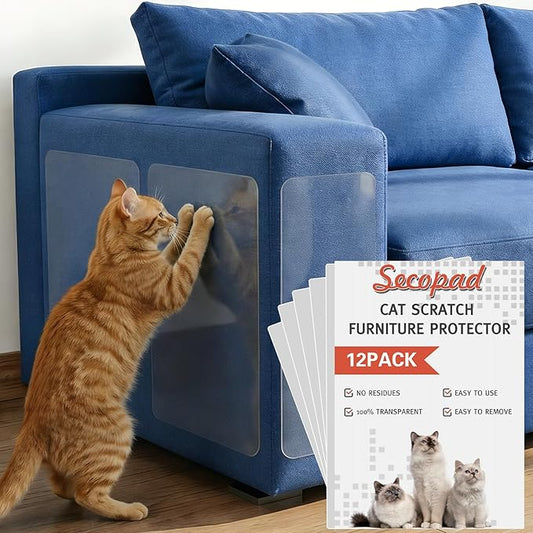 12 PCS Large Cat Scratch Furniture Protector, Transparent Couch Protector from Cat Claws, Single-Sided Self Adhesive Anti Pet Deterrent Sofa Cover, 14IN