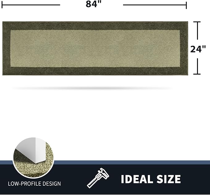 PURRUGS Dirt Trapping Door Mat 24" x 84", Non-Slip Machine Washable Entry Rug, Entrance Mat, Indoor Front Door Mat, Super Absorbent Entryway Rug for Muddy Shoes & Paws, Budding Green & Sage Green
