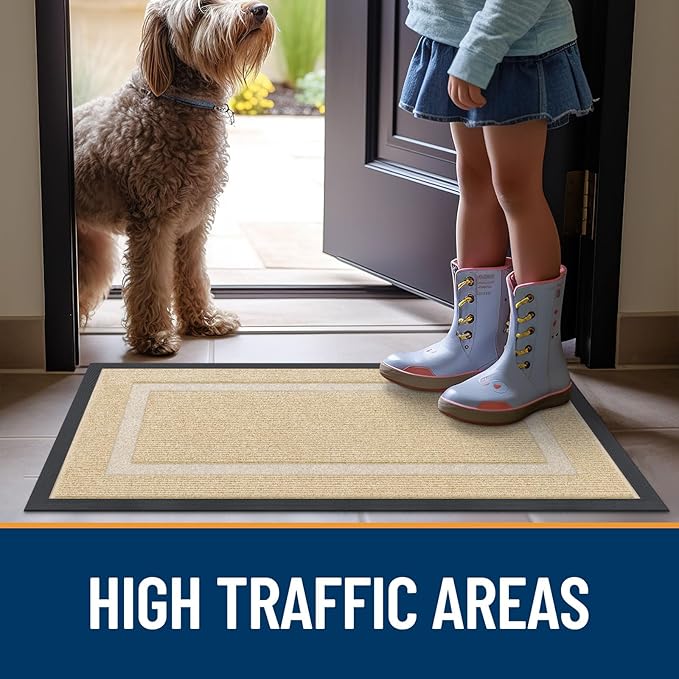 OLANLY Front Door Mat Indoor Outdoor Entrance, Waterproof All-Season, All-Weather Doormat, Sturdy Natural Rubber, Fade Resistant, Low Profile, Easy Clean Patio Porch Entryway Mat, 35x23, Beige