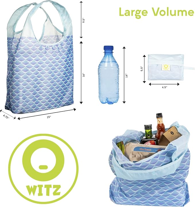 O-WITZ Reusable Grocery Bags | Vibrant Tote Bag For Groceries, Gym, Office, Beach & More | Washable Design With Large Handles For Maximum Convenience | Folds Into A Small Pouch, 5 Pack, Animal Vibes