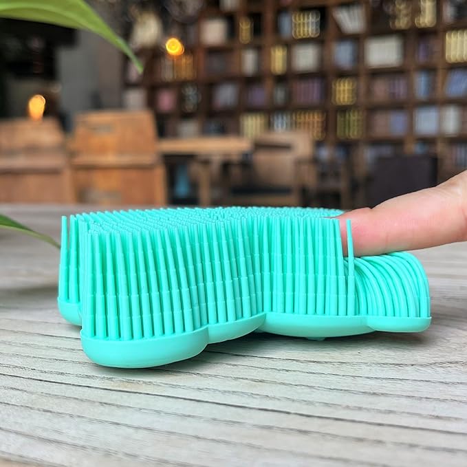 Premium Sensory Brush for Kids or Autism,Soft Silicone Body Scrubber,2 in 1 Sensory Room Occupational Therapy Fidget Brushes,Silicone Loofah,Pet Shower Brushes Bath Shampoo Brush(Bear-Teal)