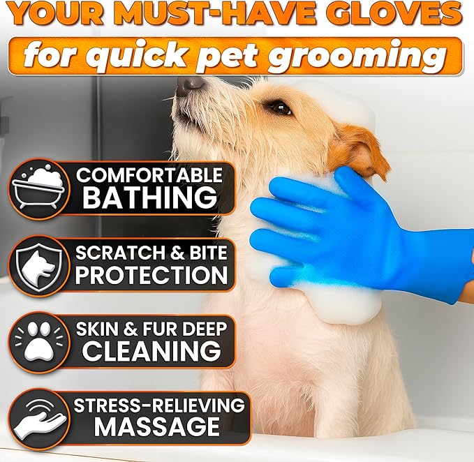 RZleticc Silicone Dish Gloves with Scrubbers – Thick Tear-Resistant Cat & Dog Washing Gloves for Bathing – Multi-Purpose Use
