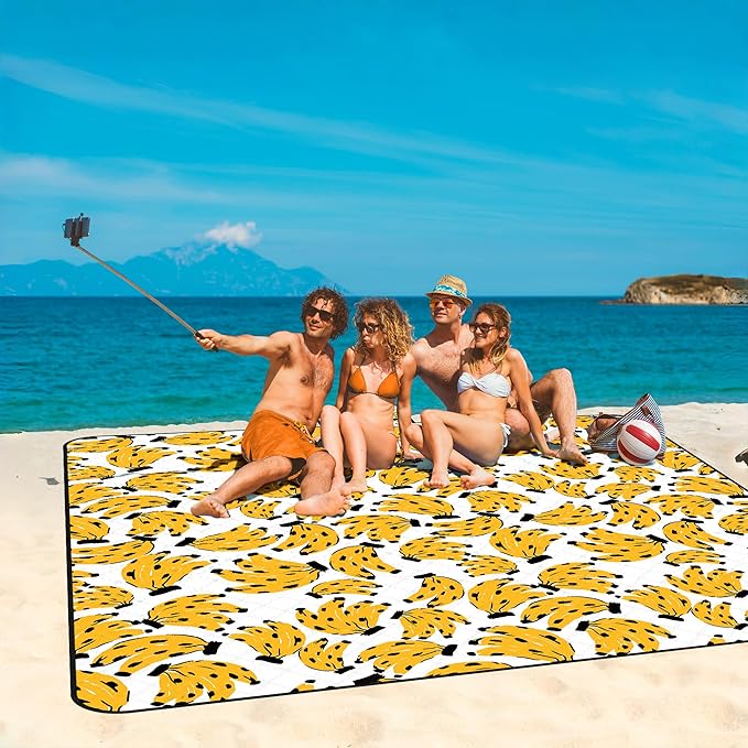 Picnic Blankets Waterproof Foldable, 78''*78'' Large Beach Blanket Waterproof Sandproof, Portable Outdoor Blanket for Camping, Beach, Grass, Park, Outdoor Essentials Must Haves-Bananas