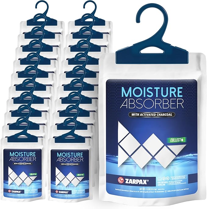 Moisture Absorber Sachets Activated Charcoal 7.5 oz/212g - Remove Excess Moisture In Air & Odor - Desiccant Dehumidifier for Closet, Drawer, Storage - Dampness & Humidity Control - Set of 20