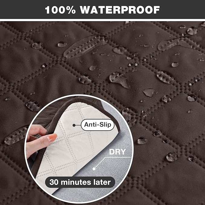 TAOCOCO 100% Waterproof Recliner Sofa Covers, Reclining Couch Covers with Leg Straps, 1-Piece Washable Recliner Sofa Cover with Pocket Couch Protector for Pets Kids(Chocolate, 3 Seater)