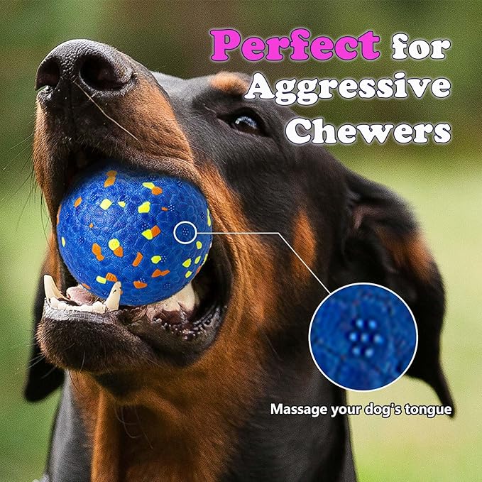 POUPUA Durable Bouncy Dog Tennis Balls for Fetch Game, Indestructible Dog Balls for Aggressive Chewers, Lightweight Floating Toys