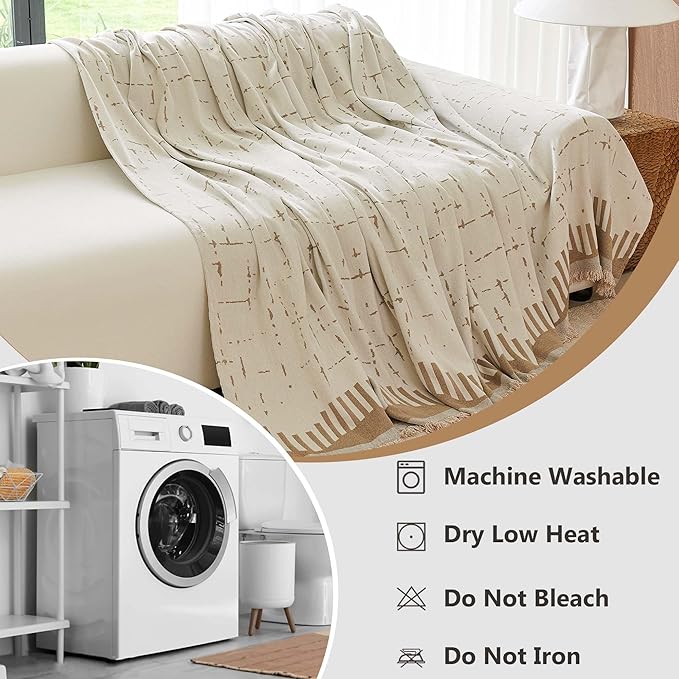 Couch Cover for 3 Cushion Sofa Pet Friendly Furniture Covers, Chenille Sofa Covers Washable L Shape, Boho Couch Blanket Cover with Tassel Decoration, 71"x 150", Light Brown