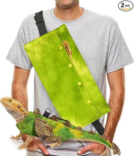Bearded Dragon Leash and Harness Set, Beardie Carrier, Lizard Adjustable Harness with Leather Wings and Sling Bag, Reptile Small Pet Backpack Batwing Accessories (Green)