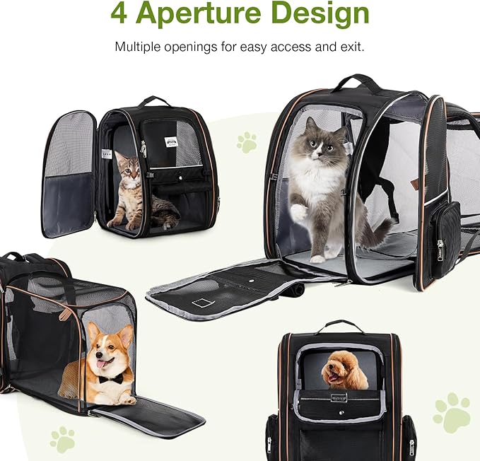 Large Cat Backpack Carrier Expandable Pet Carrier Backpack for Small Dogs Medium Cats Fit Up to 18 Lbs, Dog Backpack Carrier, Foldable Puppy Backpack Carrier for Travel,Black