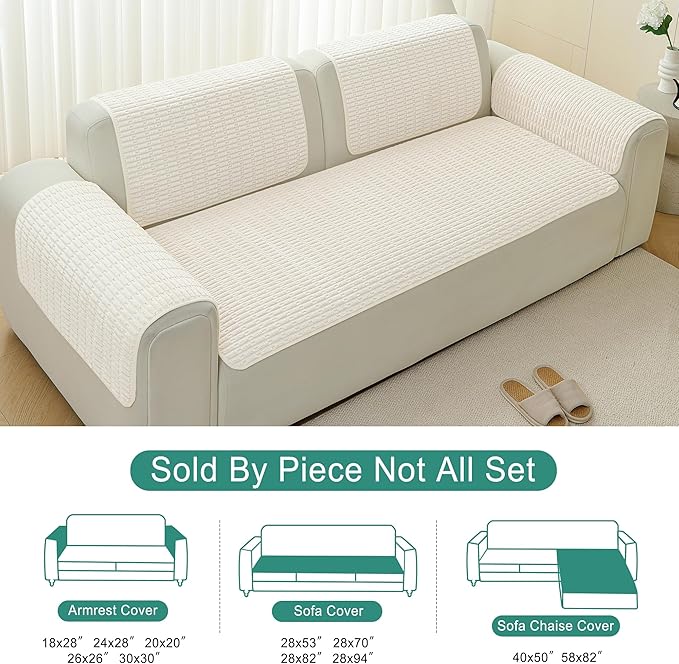 Foxdecor Couch Cover Sofa Cover Washable, Dog Bed Cover Couch Covers for 3 Cushion Couch Sofa Pet Friendly, Dog Couch Cover Furniture Covers for Pets.(Cream 32x82 inch)