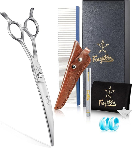 High-end Professional Dog Grooming Curved Scissors Pet Curved Shears 7.5 Inches Extremely Very Sharp Made Of Stainless Steel Alloy By Hand For Dog Cat Groomer