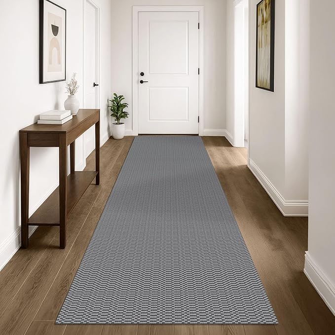 KOZYFLY Washable Runner Rug 3x10 ft Hallway Kitchen Runner Rugs with Rubber Backing Bobo Non Slip Entryway Runner Indoor, Long Carpet Runners for Hall Kitchen Entryway, Grey/Charcoal Grey