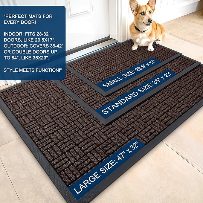 OLANLY Front Door Mat Outside Entrance 47x23, Absorbent, Heavy Duty Sturdy Natural Rubber Doormat Indoor Outdoor, Stain and Fade Resistant, Non-Slip Backing Low Profile Floor Mat for Entryway, Brown
