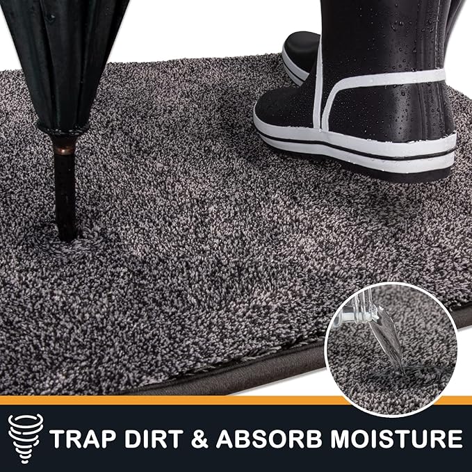 PURRUGS Dirt Trapping Door Mat 24" x 35.5", Non-Slip Machine Washable Entryway Rug, Dog Doormat, Indoor Front Door Mat, Super Absorbent Entry Rug for Muddy Shoes & Paws, Light Grey-Dark Grey