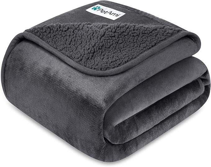PetAmi Waterproof Dog Blanket for Small Medium Dogs, Pee Proof Pet Blanket for Couch Bed, Reversible Water Proof Blanket for Puppy Indoor Cat, Soft Dog Fleece Blankets Washable, 29x40 Gray