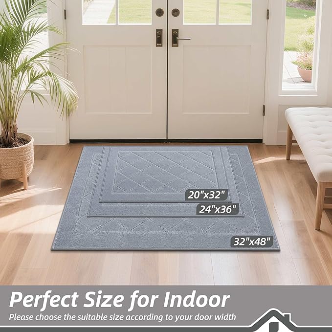 BEQHAUSE Dirt Trapper Door Mat 24" x 36", Doormat Non-Slip Entryway Rugs Washable, Dog Door Mat Stain Resistant and Absorbent Welcome Floor Mat for Front Back Door, Mud Wet Shoes & Paws, Grey