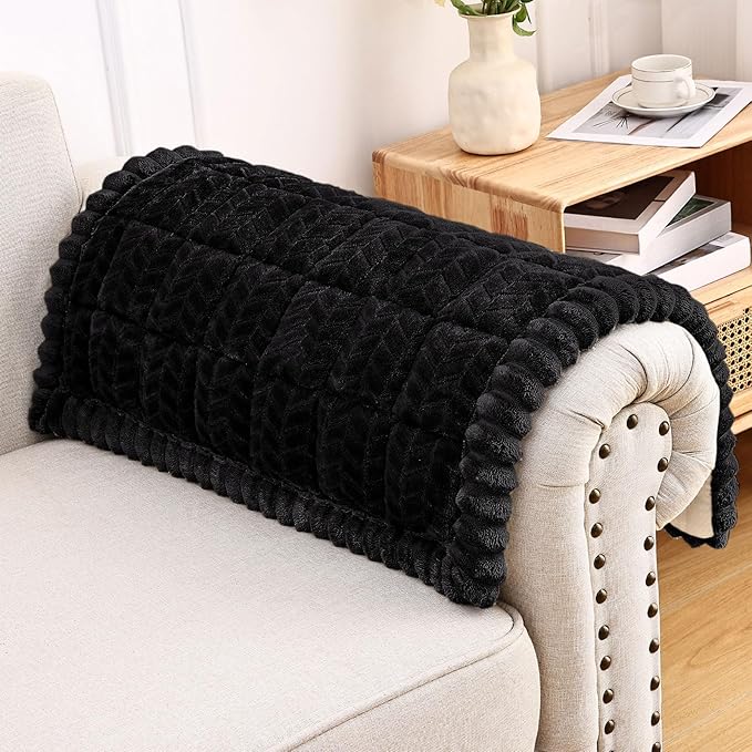 Smiry Non Slip Couch Armrest Covers for Dogs, Fuzzy Pet Couch Arm Covers for Sofa Pet Friendly, Soft Sofa Slipcovers Recliner Chair Arm Protector Washable (Black, 27.6" x 27.6")