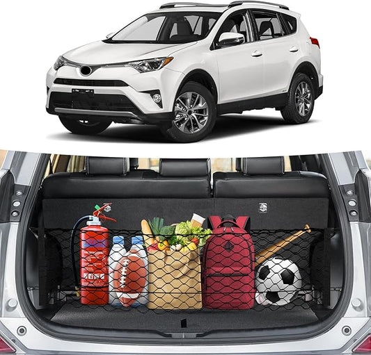 Trunk Cargo Net for 2013-2018 Toyota RAV4 Accessories Envelope Style Mesh Trunk Net Organizer and Storage Stretchable Adjustable Elastic Nylon Rear Cargo Netting with Hooks