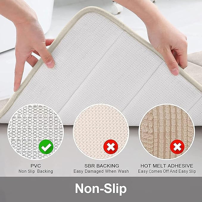 Buganda Memory Foam U-Shaped Contour Toilet Rugs, Non Slip Absorbent, Thick Soft Washable Bathroom Mat, Floor Carpet Bath Rugs Mat for Toilet Base (24" x 20", Cream)