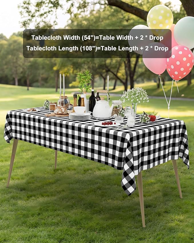 Smiry 20 Packs Gingham Disposable Table Cloth, 54 x 108 Inch Waterproof Plastic Tablecloth, Rectangle Black and White Checkered Table Covers for Picnic, Birthday, Party