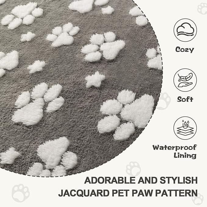 Yaning Waterproof Blanket for Dog Cat or Adult, Cute 3D Textured Paw Dog Blanket for Bed Couch Sofa, Soft Liquid Pee Proof Pet Furniture Protector, 60"x80", Grey
