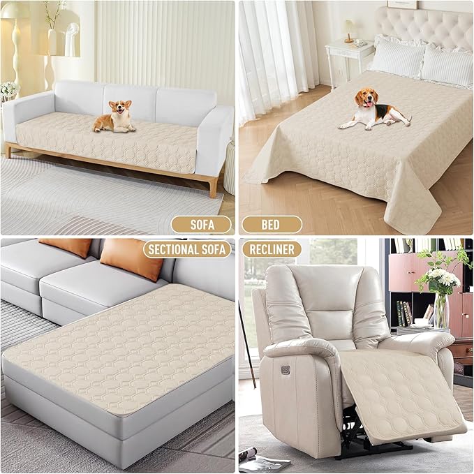 ZNSAYOTX Ultimate Cozy Blankets (82"x82") 100% Waterproof Bed Mat Blanket for Dog Pets, Couch Sofa Protector with Non-Slip Back Washable Durable, Pee Scratch Proof Easy to Clean (Beige)