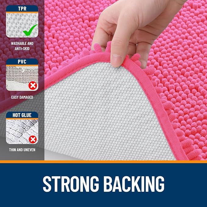 OLANLY Bathroom Rugs 36x24, Extra Soft Absorbent Chenille Bath Rugs, Rubber Backing Quick Dry, Machine Washable Bath Mats for Bathroom Floor, Tub and Shower, Home Decor Accessories, Hot Pink