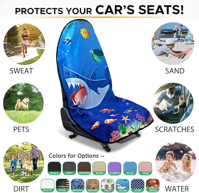 Waterproof Sweating Car Seat Cover for Post Gym Workout, Running, Swimming, Beach and Hiking, Universal Fit Non-Slip Bucket Seat Protector for Cars SUV Trucks, Machine Washable (Ocean)