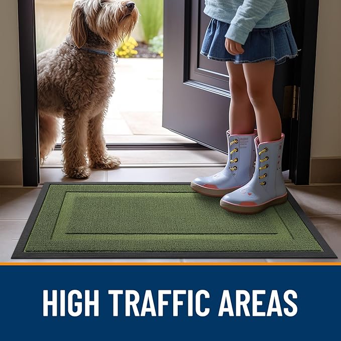 OLANLY Front Door Mat Indoor Outdoor Entrance, Waterproof All-Season, All-Weather Doormat, Sturdy Natural Rubber, Low Profile, Easy Clean Patio Porch Entryway Mat, 71x23, Classic Green