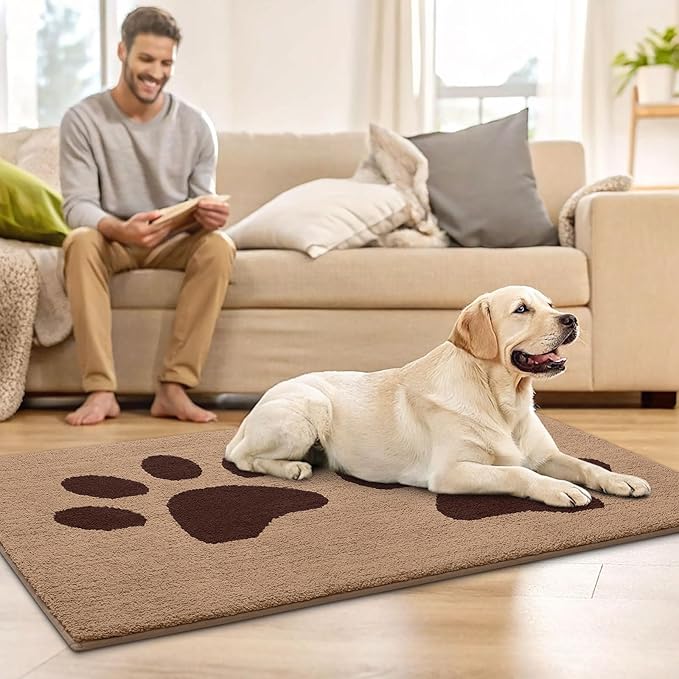 Buganda Dog Door Mat for Muddy Paws, Absorbent Dirt Trapper Washable Indoor Doormats, Non Slip Low-Profile Mud Mat for Dogs, Front Entrance Doormat for Inside Floor (59x24 Inches, Beige)