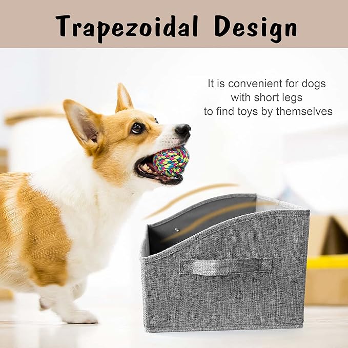 PET ARTIST Sturdy Collapsible Dog Organization and Storage Basket Accessible,Cute Dog Toy Storage with Handles,Dog Toy Box Bin Large for Chew Toys,Clothes,Squeak Toys,Gray