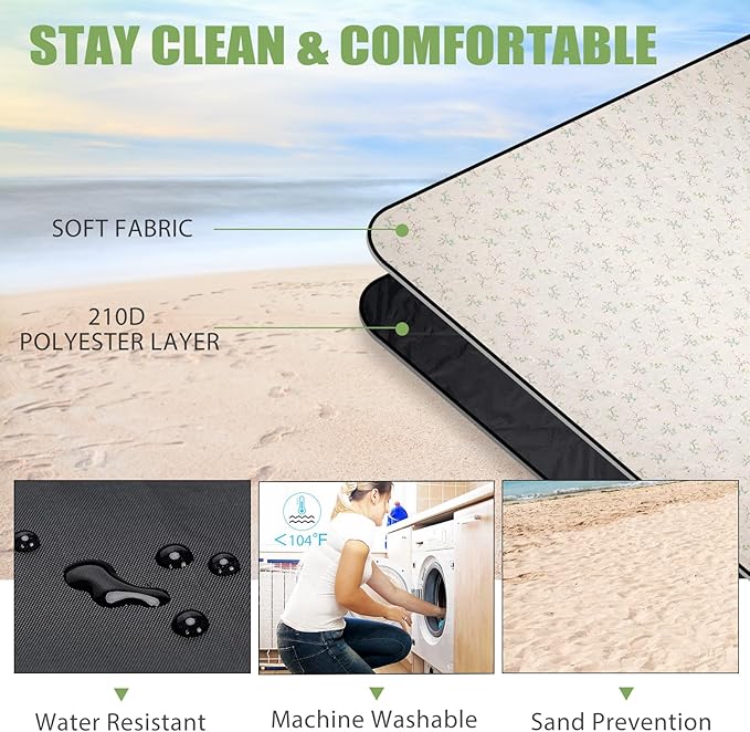 Picnic Outdoor Blankets Waterproof Extra Large - Beach Mat Sand Free Foldable with Carry Strap | Portable Camping Blanket | Park Blanket for Grass Park, Hiking, Travel, Concerts, Indoor(Multi Flower)