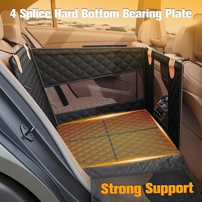 PETICON Large Dog Car Seat, Back Seat Extender for Dogs with 3 Mesh Windows, Waterproof Medium Carseat for Dogs with 4-Splice Hard Bottom, Pet Seat Cover for Cars, Trucks and SUVs (Black)